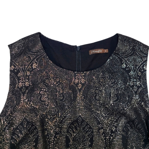 J. McLaughlin Black / Gold Metallic Jacquard Patern Sleeveless Cocktail Dress - Picture 7 of 10
